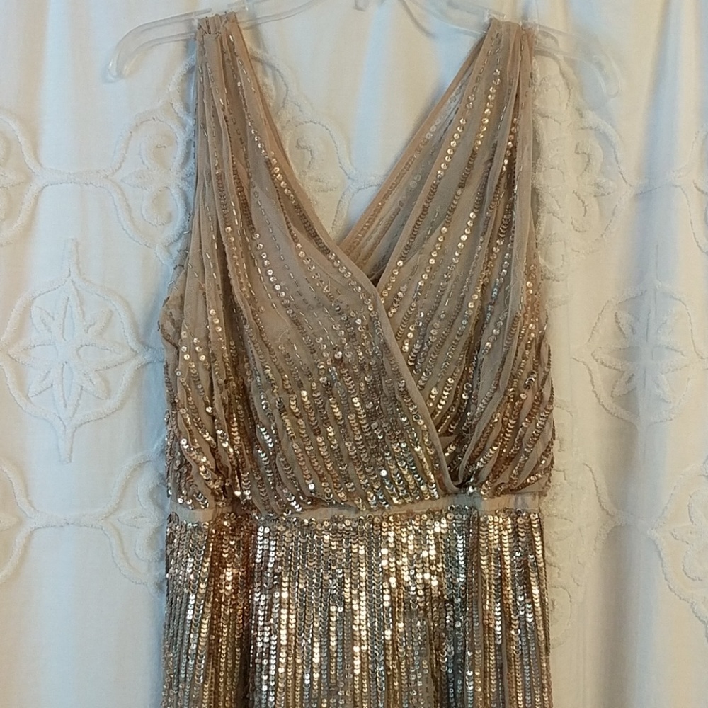 Adrianna Papell Gold Sequined Formal Gown